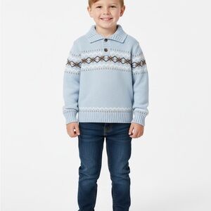 Janie and Jack Polar Wonderland Fair Isle Argyle Sweater Light Blue In Size 4